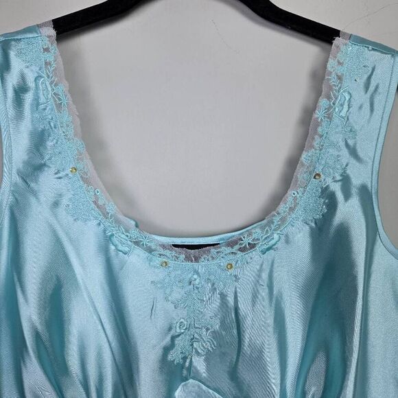 VTG Parisian Signature Women Satin Babydoll Top Large Blue Beaded Fairy Coquette - Picture 3 of 7
